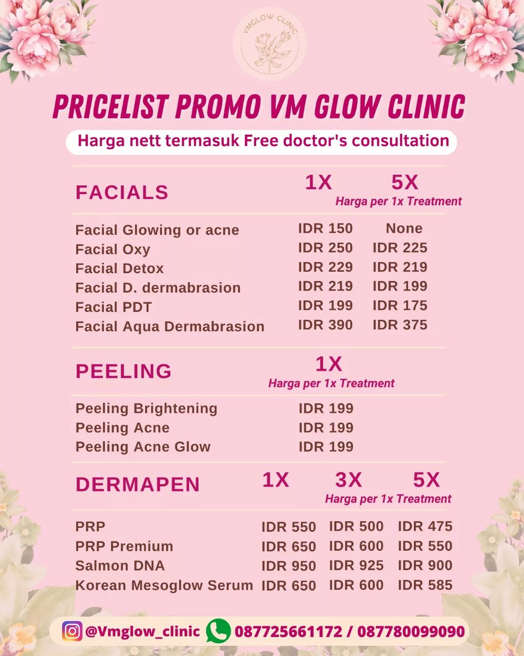 PRICE LIST TREATMENT VM GLOW CLINIC